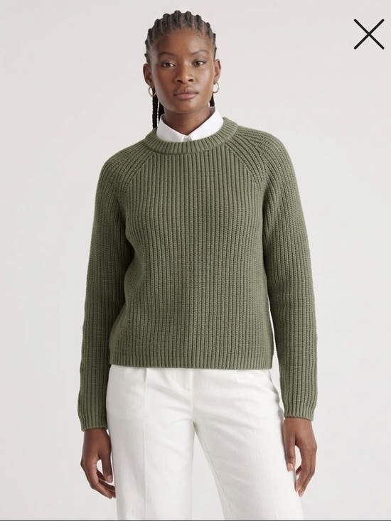 Quince Sweaters - Quince Sweater 100% Organic Cotton Fisherman Crew Olive Green Chunky Boxy Knit